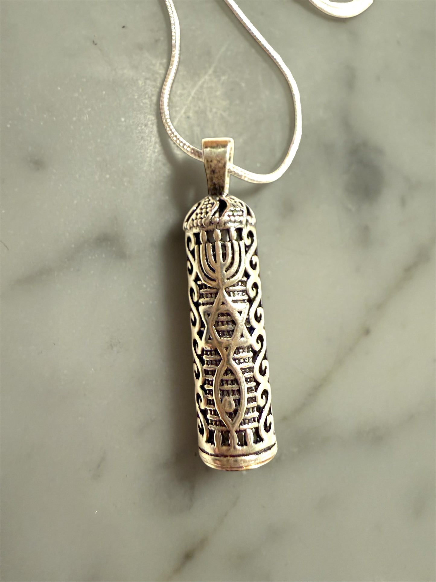 Sterling Silver Star of David Mezuzah Case pendant necklace