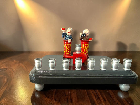 Collectors Muppets Statler & Waldorf Old Men Vintage Repurposed Figures Menorah Hanukah Chanukah judaica