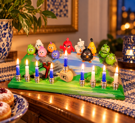 Angry Birds Menorah – One-of-a-Kind Hand-Painted Hanukkah Menorah