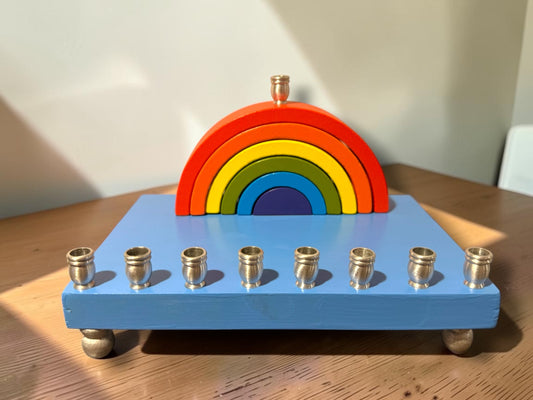 Rainbow Wood Menorah Hanukkiah Judaica Jewish Hanukkah Gift