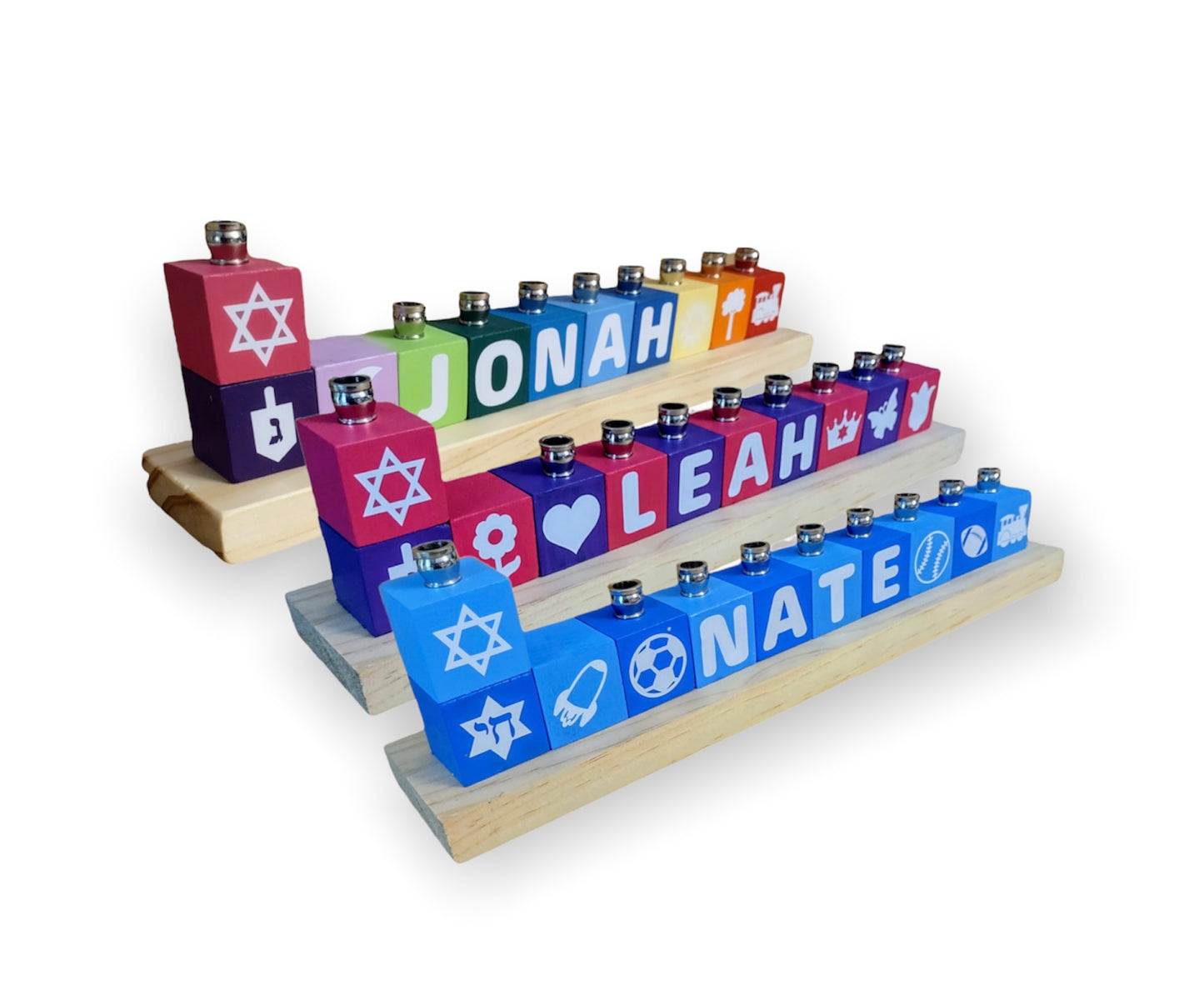 Personalized Name Blocks Menorah- Modern Design