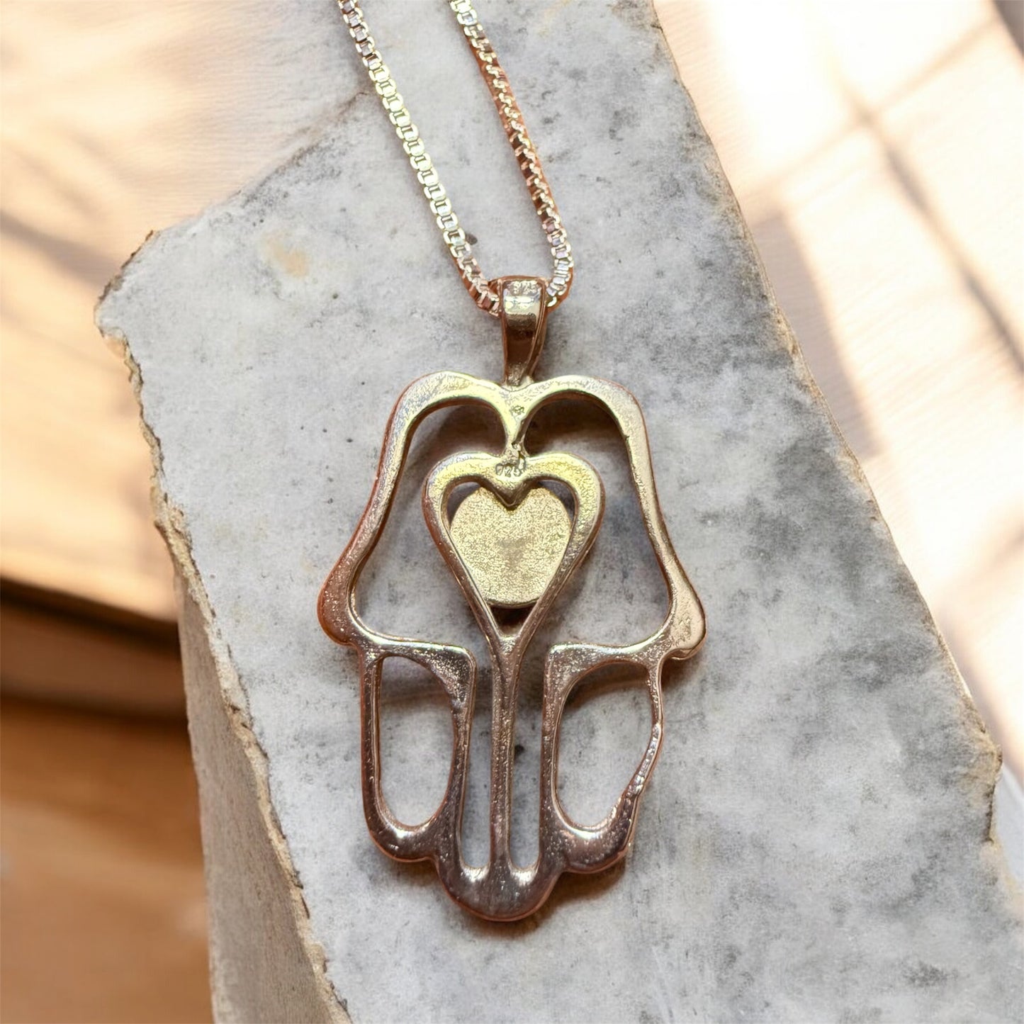 Sterling Silver Modernist Red Garnet Hamsa Hand of Miriam Necklace