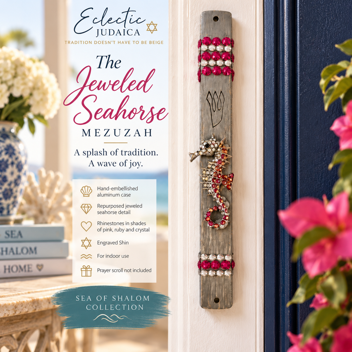 The Jeweled Seahorse Mezuzah Case