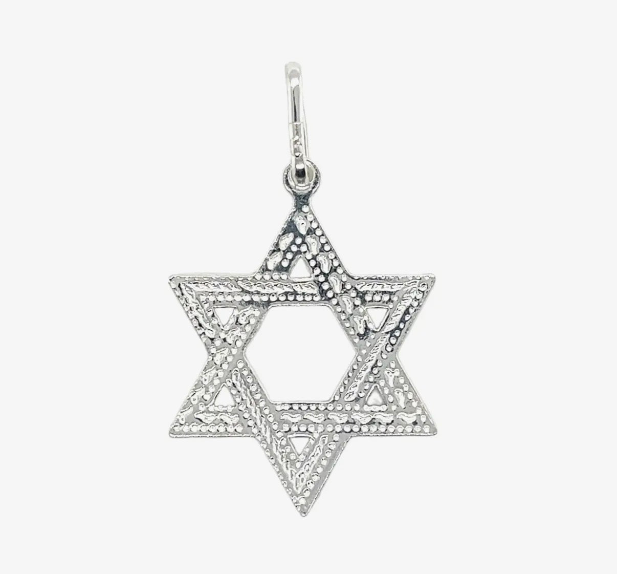 Sterling Silver Etched Design Jewish Star of David necklace