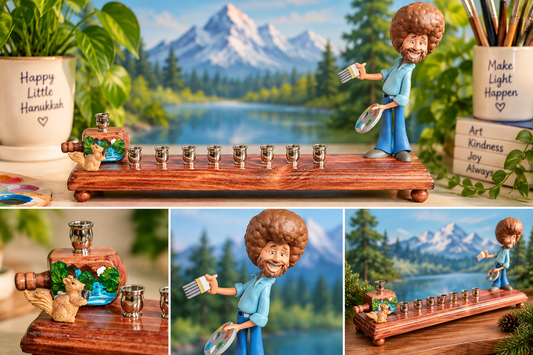 Bob Ross Menorah | Happy Little Hanukkah Mixed-Media Menorah