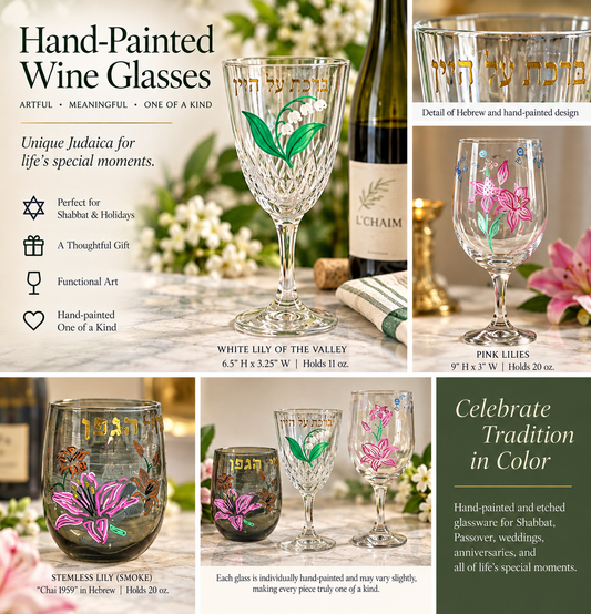 Hand-Painted Lily Kiddush & Wine Glasses