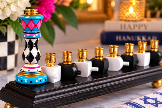 Basha — Hand-Painted Dreidel Menorah | One-of-a-Kind Wooden Hanukkiah