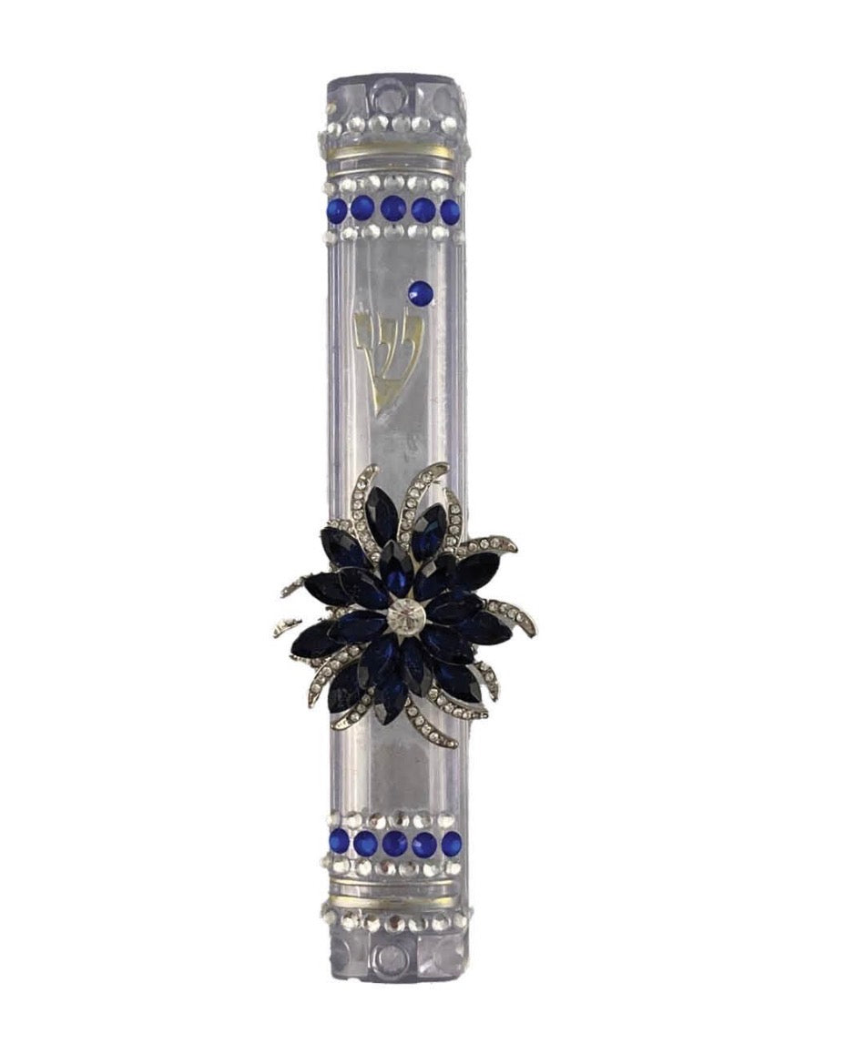Sparkly Blue flower acrylic mezuzah case