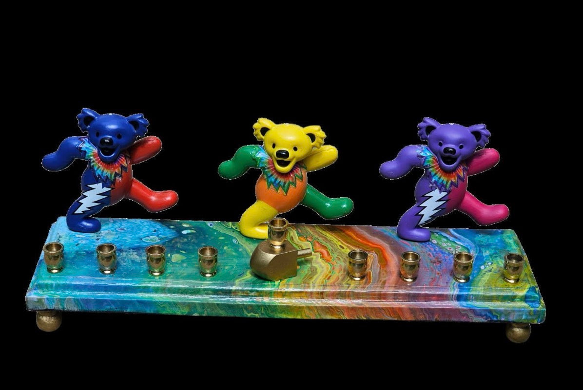 Grateful Dead Dancing Bears Collectible Menorah Judaica Hanukkiah Repurposed Figure