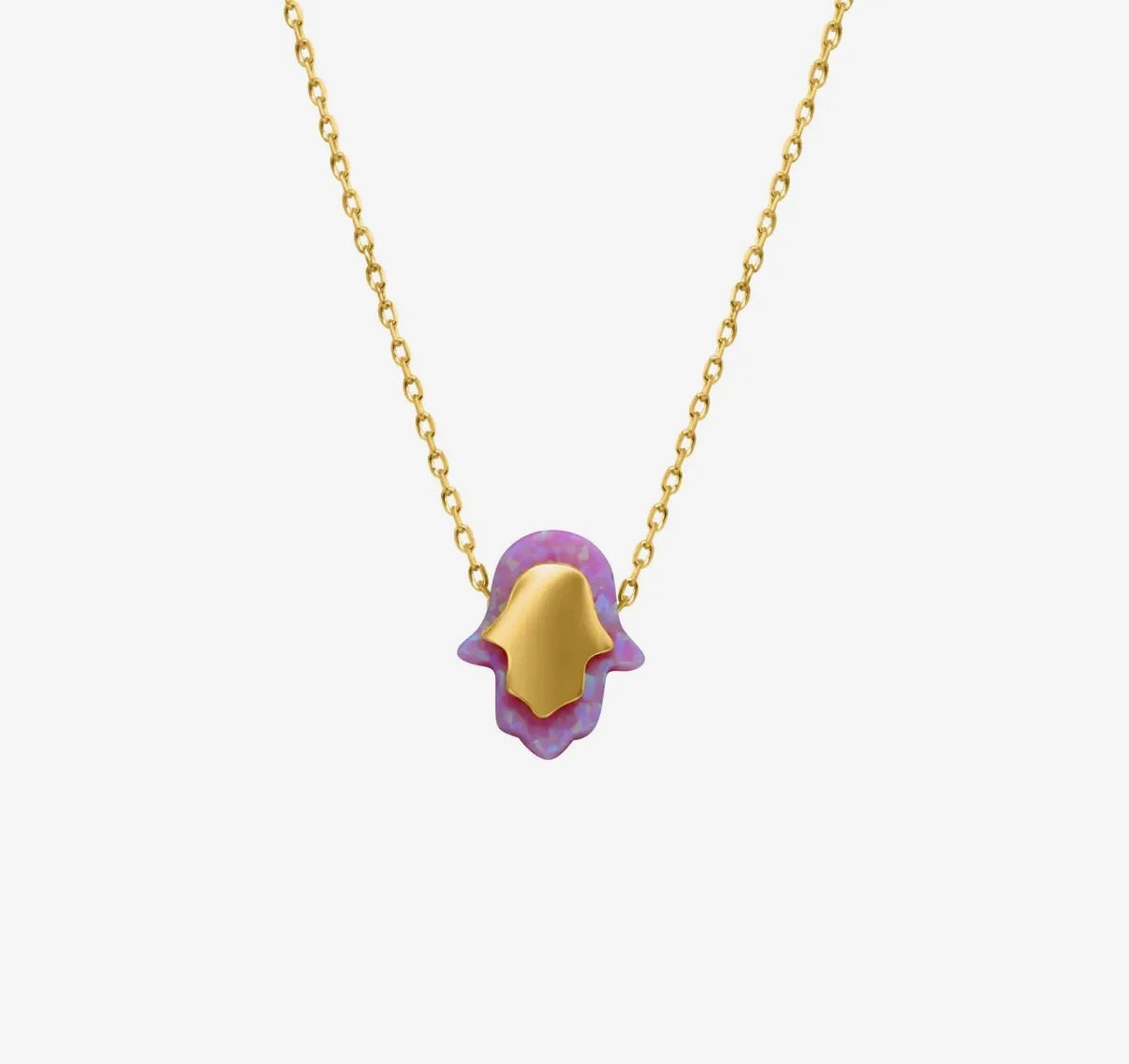 Gold and Pink Opal Hamsa necklace
