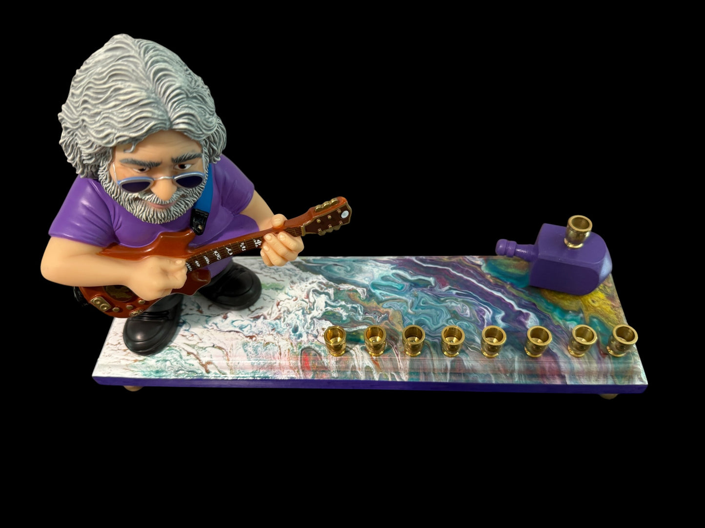 Grateful Dead Jerry Garcia psychedelic Collectible Menorah Judaica Hanukkiah Repurposed Figure