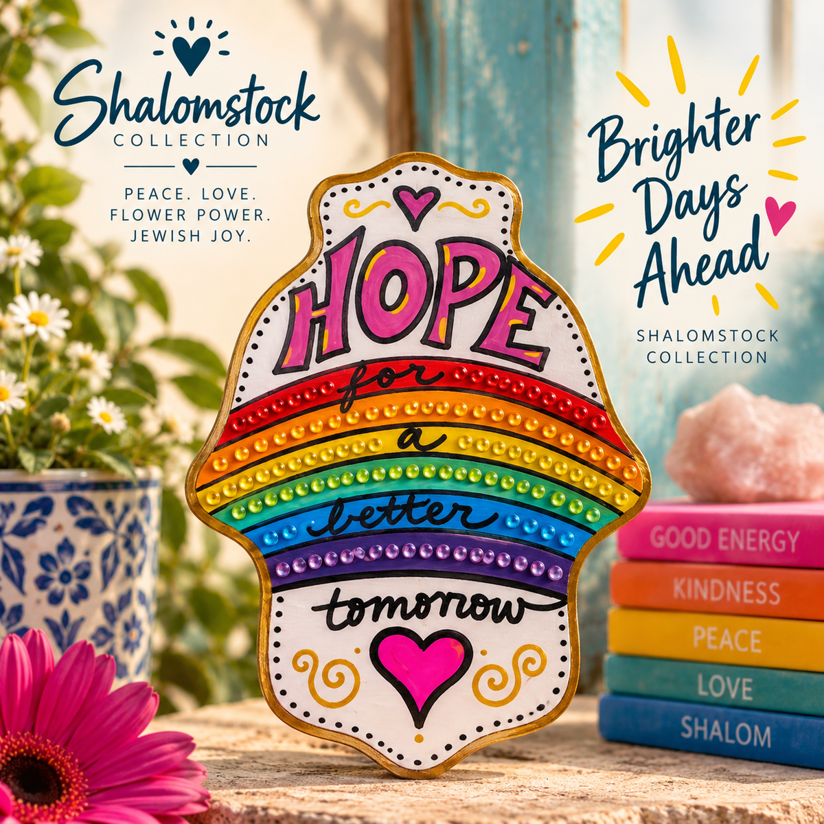 The Shalomstock Collection — Hand-Painted Hamsa Wall Art | Peace, Love & Flower Power Judaica