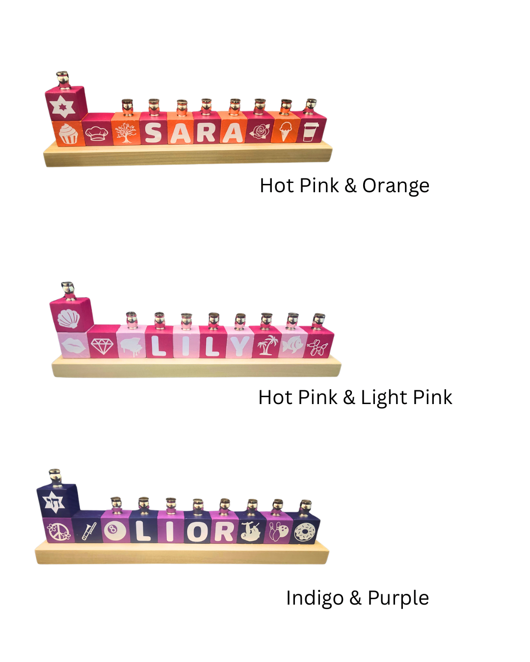 Personalized Name Blocks Menorah- Modern Design