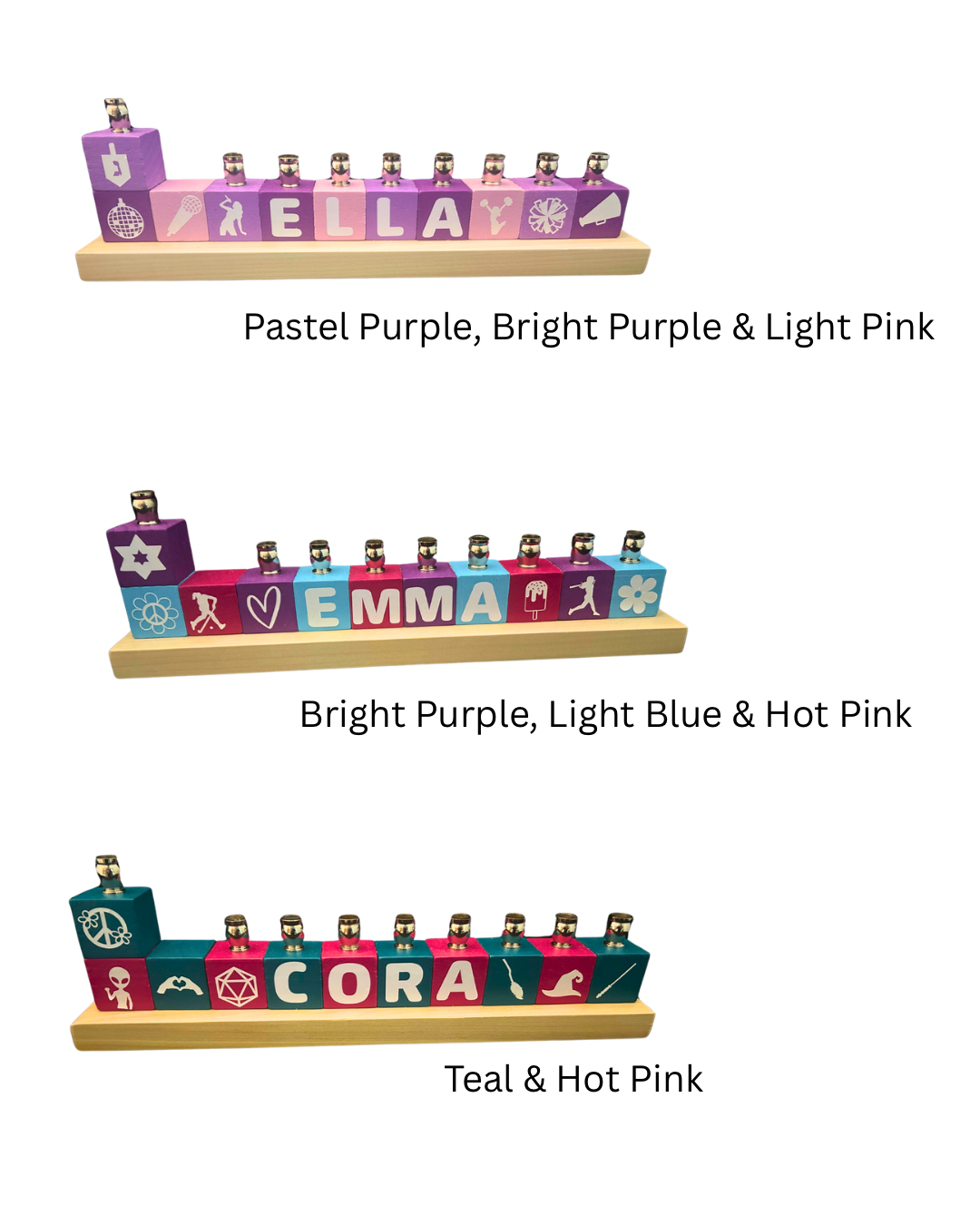 Personalized Name Blocks Menorah- Modern Design