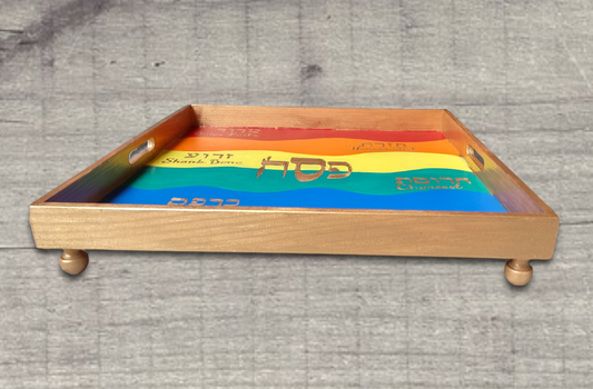 Hand Painted Wavy Rainbow Seder Plate