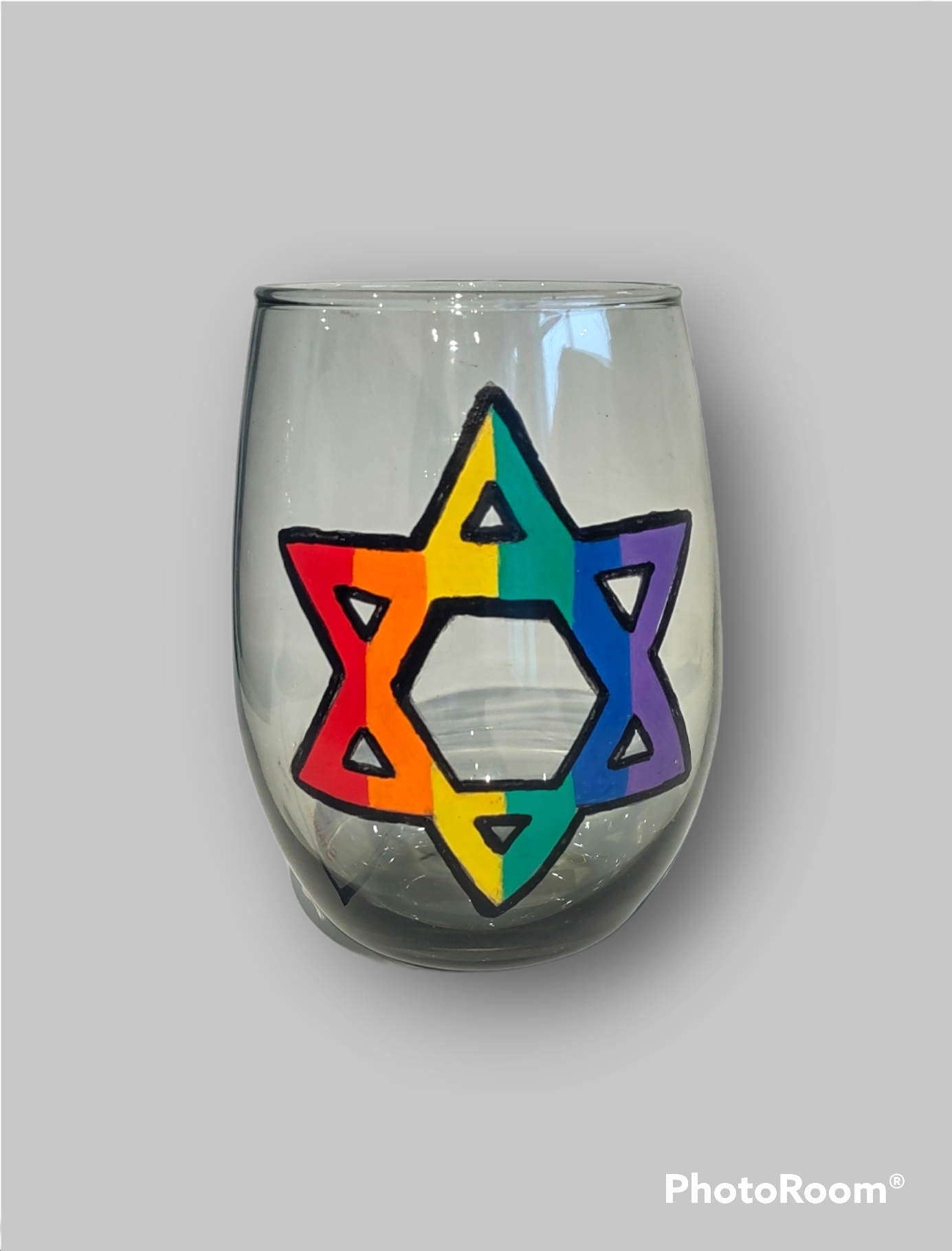 Rainbow Star of David Wine Glass/ Kiddish Cup