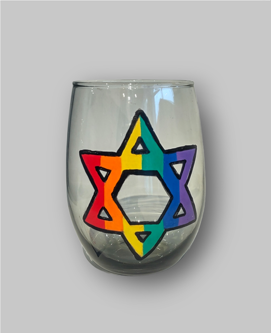 Rainbow Star of David Wine Glass/ Kiddish Cup