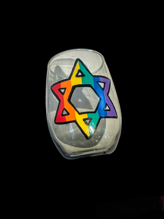 Rainbow Star of David Wine Glass/ Kiddish Cup