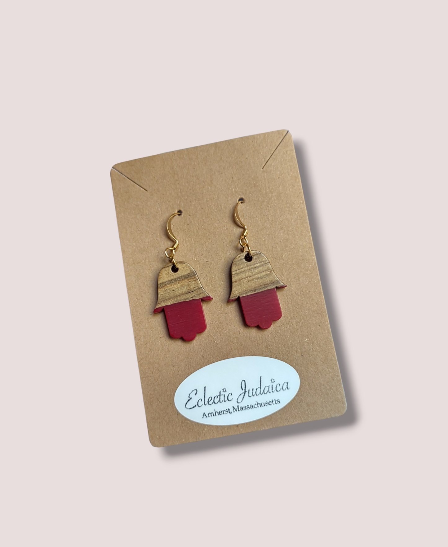 Wood/ Resin Hamsa Earrings