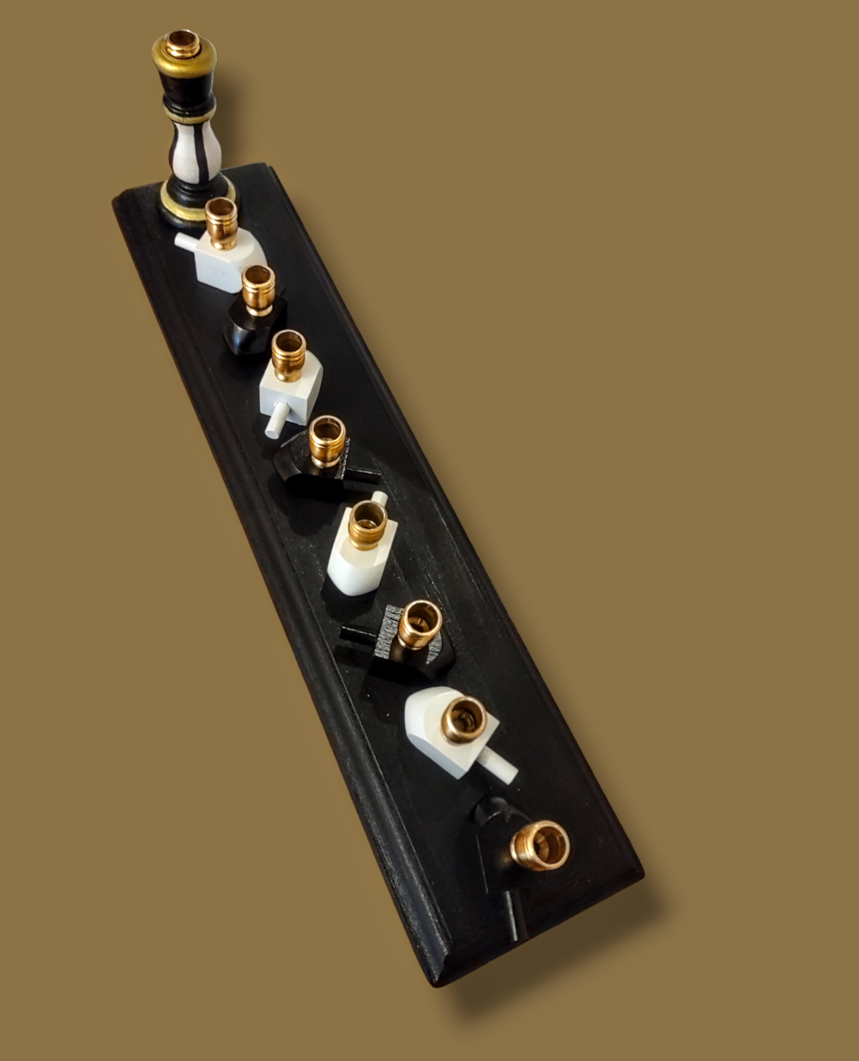 Colorful Hand-painted checkerboard Tapered Candle Stick and dreidel Menorah