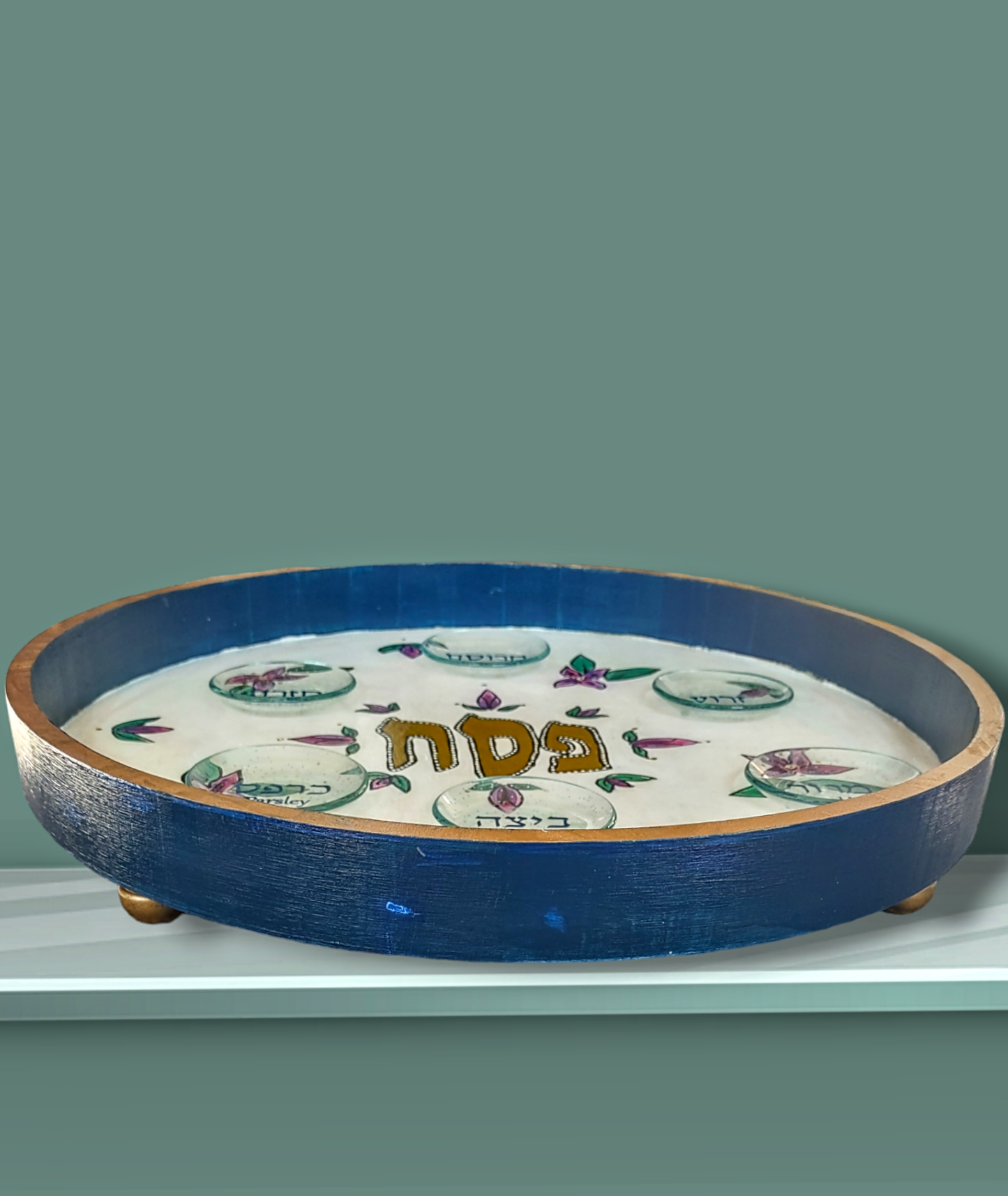 Hand Painted Flower Seder Plate