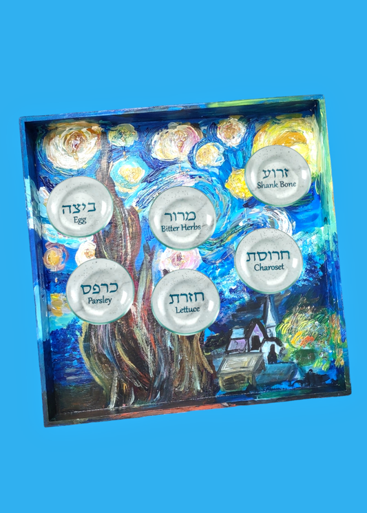 Hand Painted Starry Seder Plate