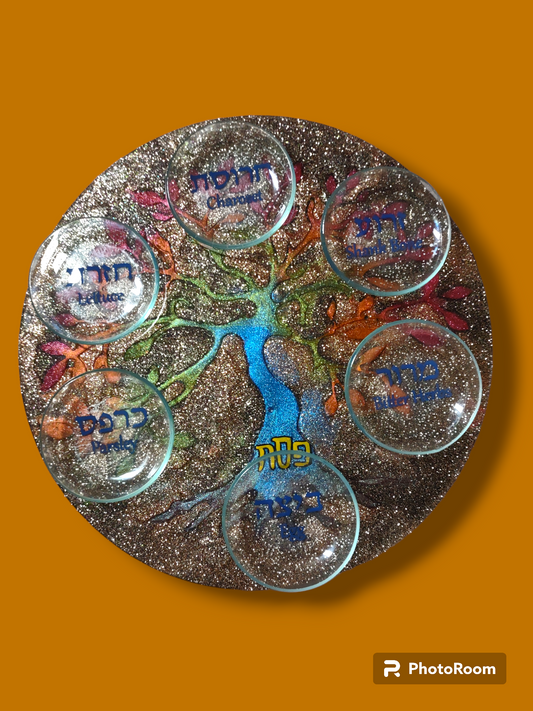 Hand Poured Resin Tree Glitter Seder Plate