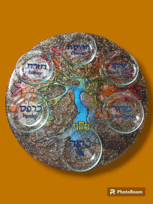 Hand Poured Resin Tree Glitter Seder Plate