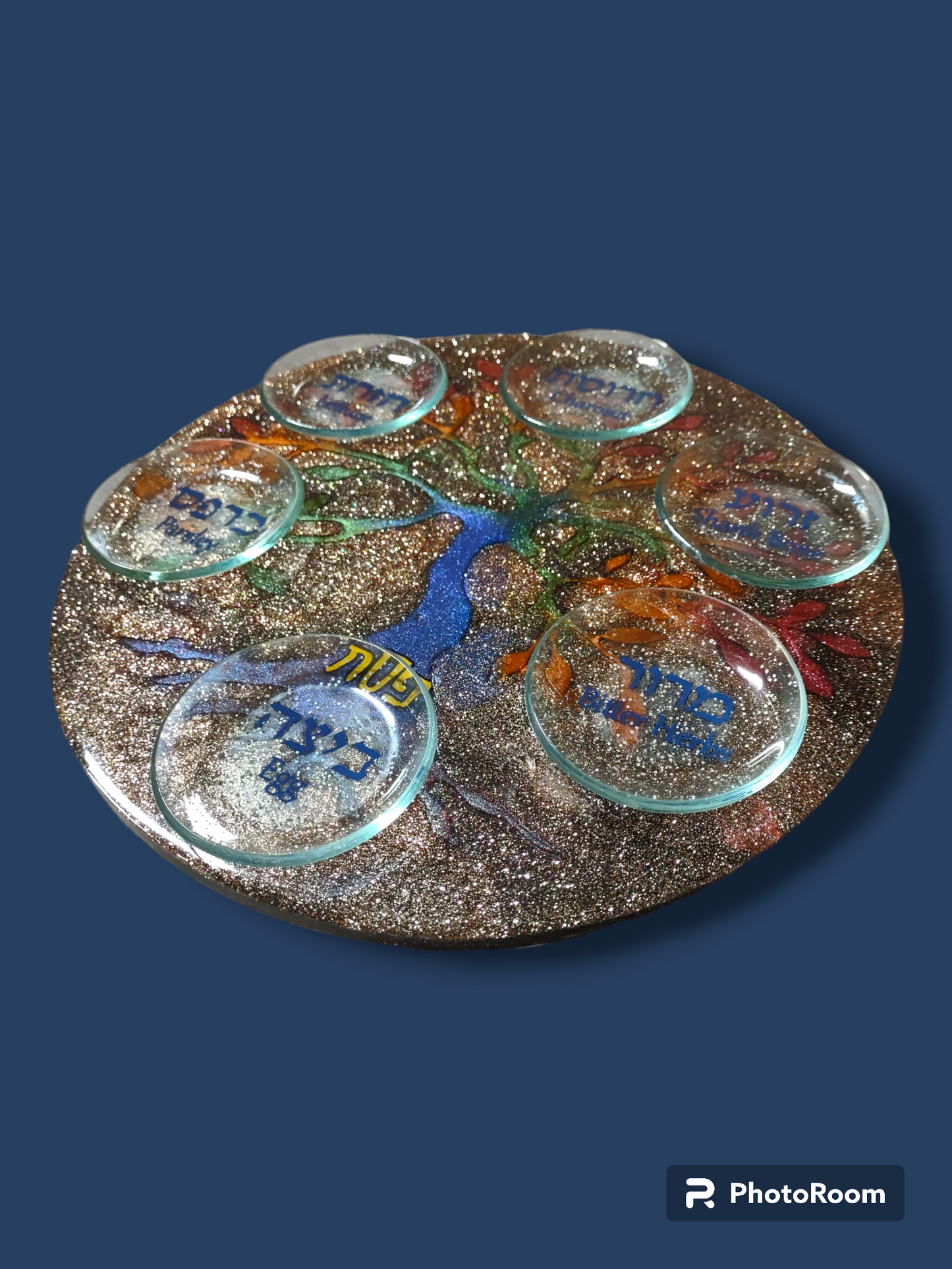 Hand Poured Resin Tree Glitter Seder Plate