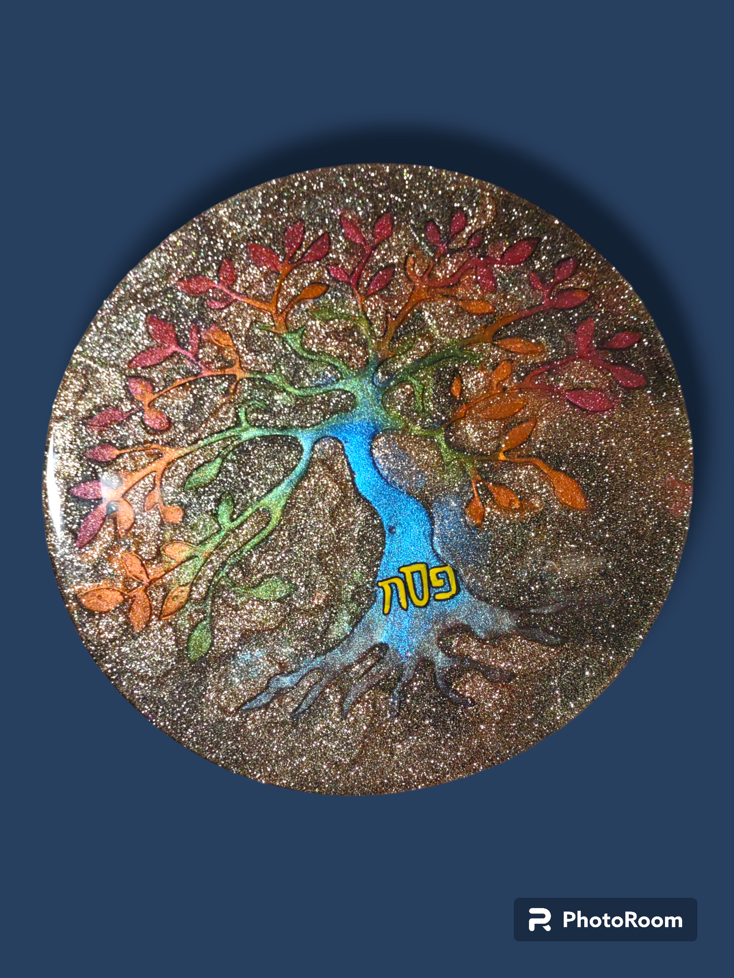 Hand Poured Resin Tree Glitter Seder Plate