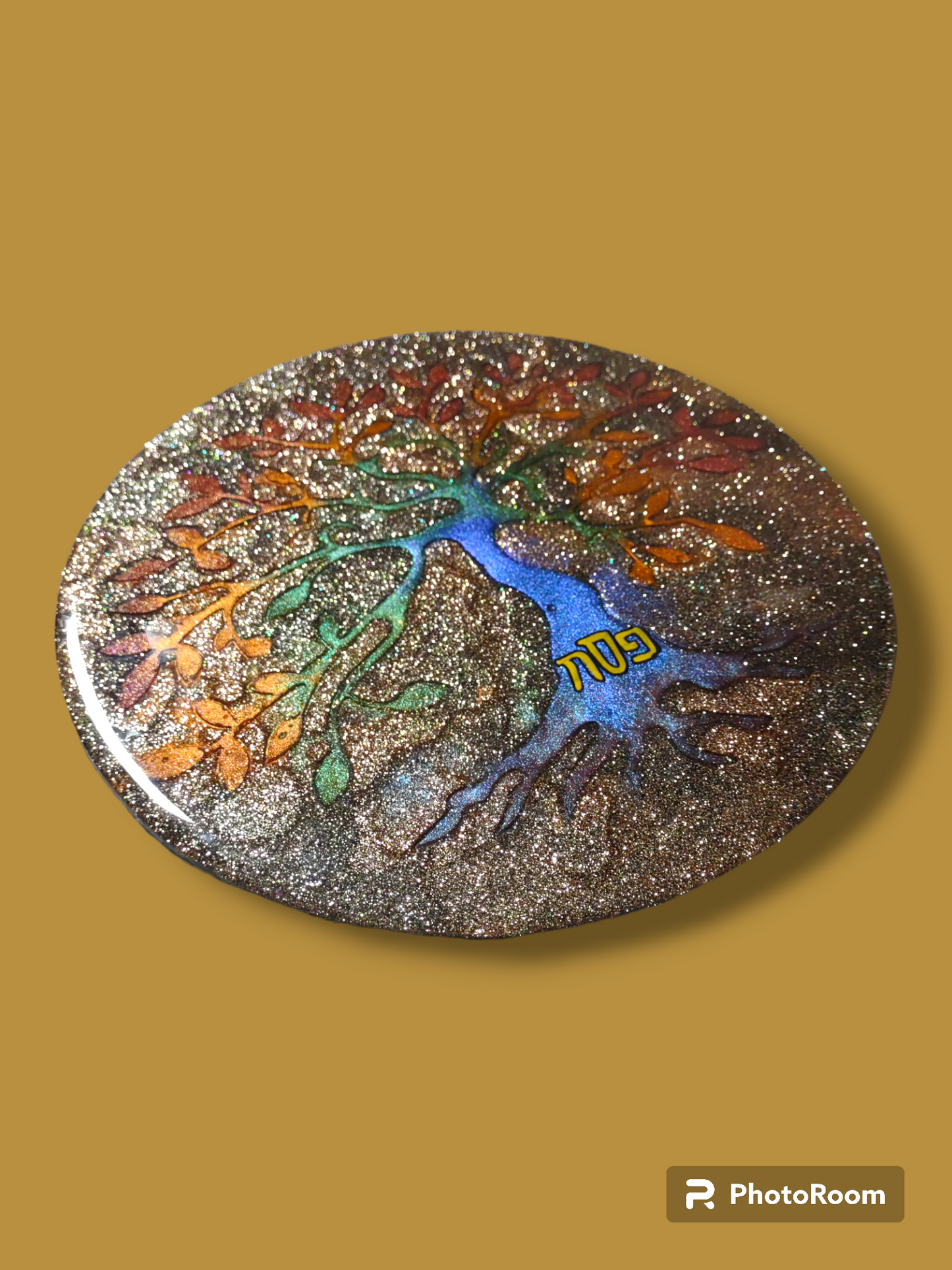 Hand Poured Resin Tree Glitter Seder Plate