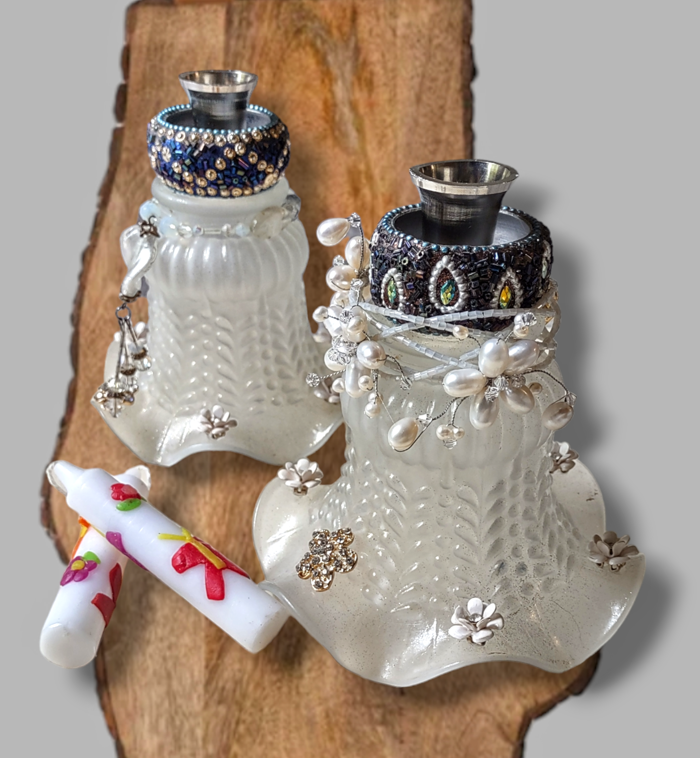 Upcycled Vintage Glass Lamp Shades Shabbat Candle Holders