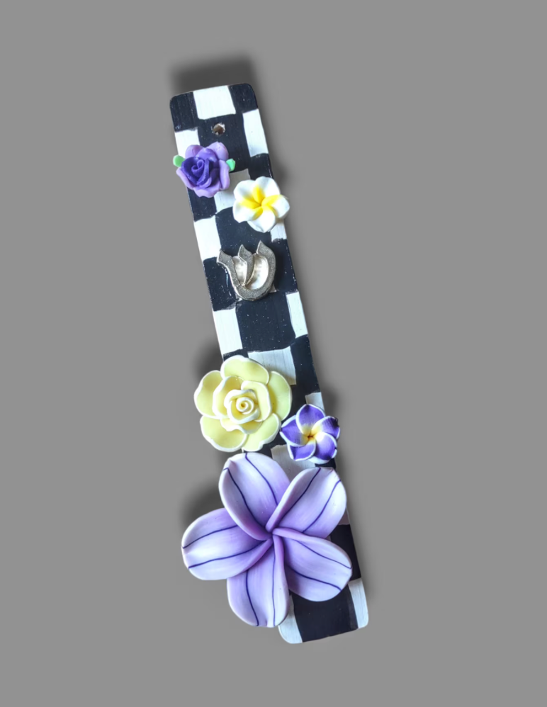 Checks & Flowers Hand-painted Mezuzah Case