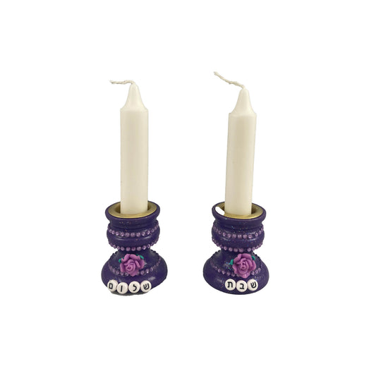Purple Swifte Fan Shabbat Candle Holders