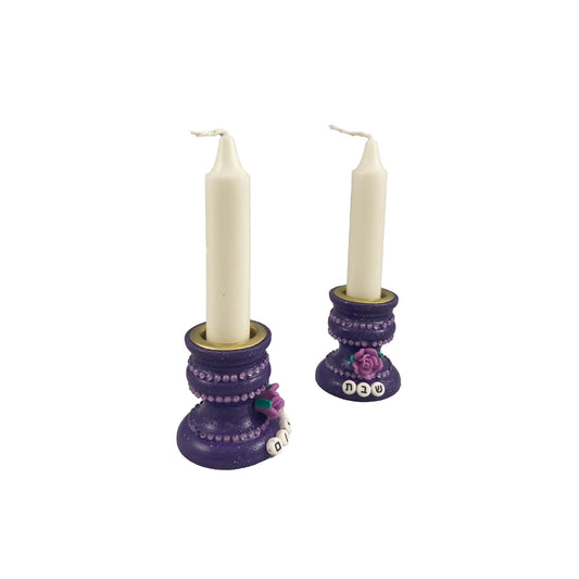 Purple Swifte Fan Shabbat Candle Holders
