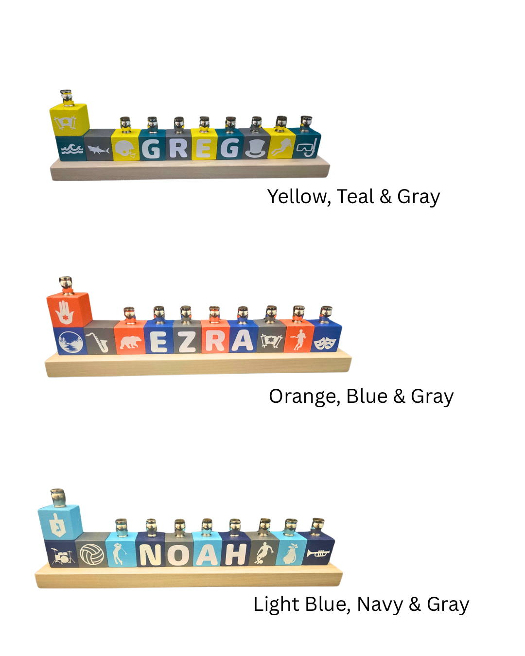 Personalized Name Blocks Menorah- Modern Design