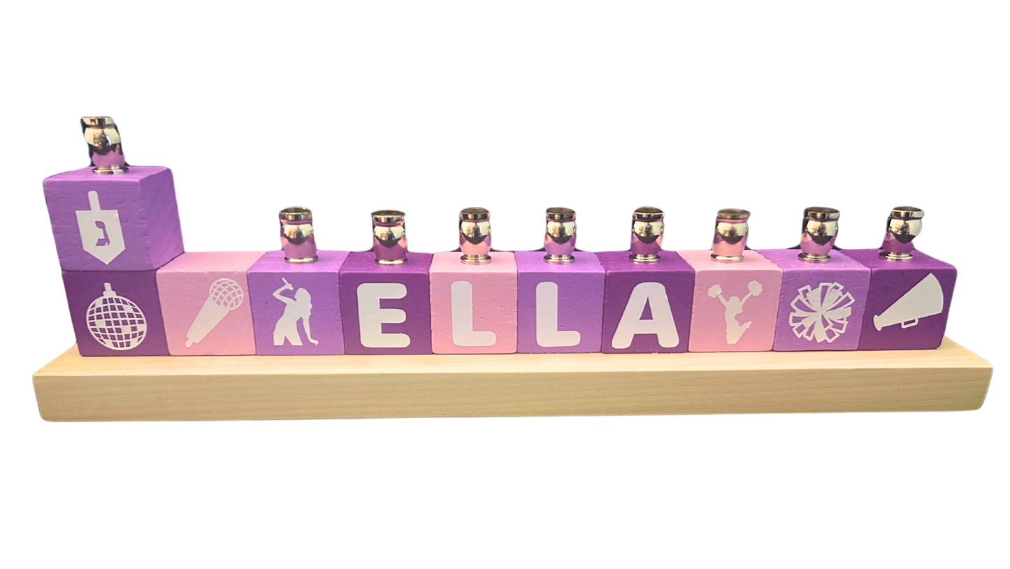 Personalized Name Blocks Menorah- Modern Design