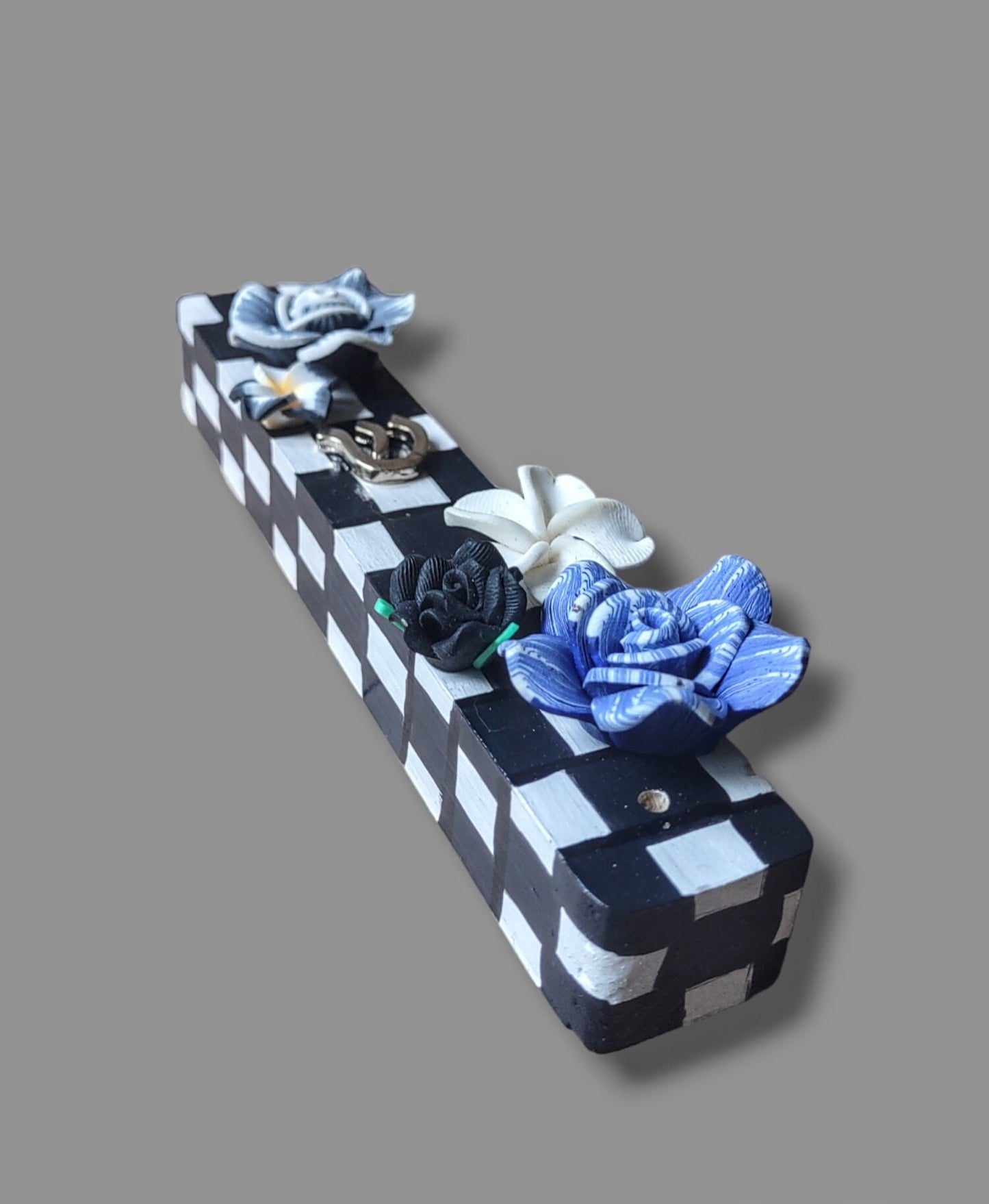 Checks & Flowers Hand-painted Mezuzah Case
