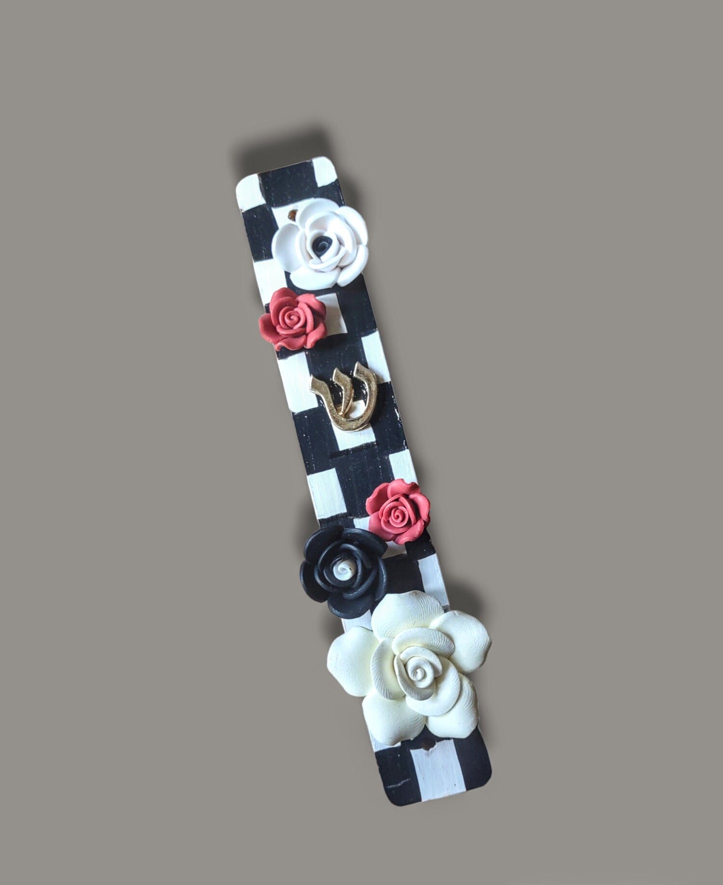 Checks & Flowers Hand-painted Mezuzah Case
