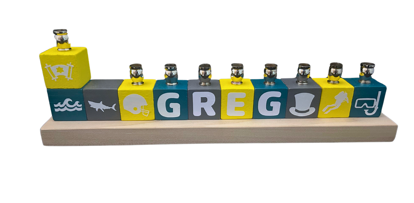 Personalized Name Blocks Menorah- Modern Design