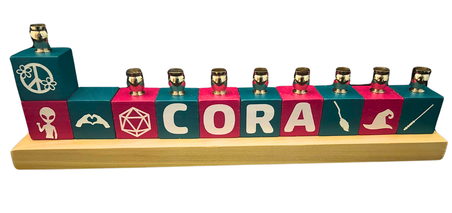 Personalized Name Blocks Menorah- Modern Design
