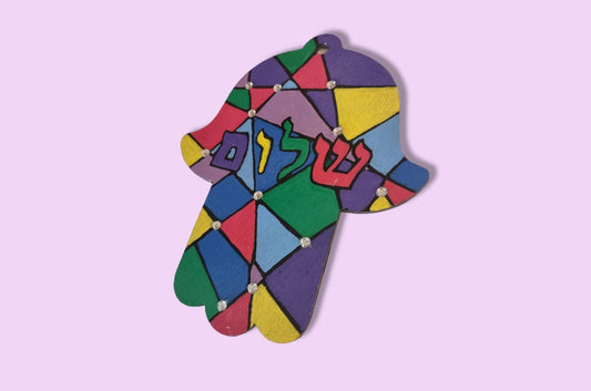 Hand Painted Hamsa and Mezuzah Set – Faux Stained Glass, Jewish Home Decor