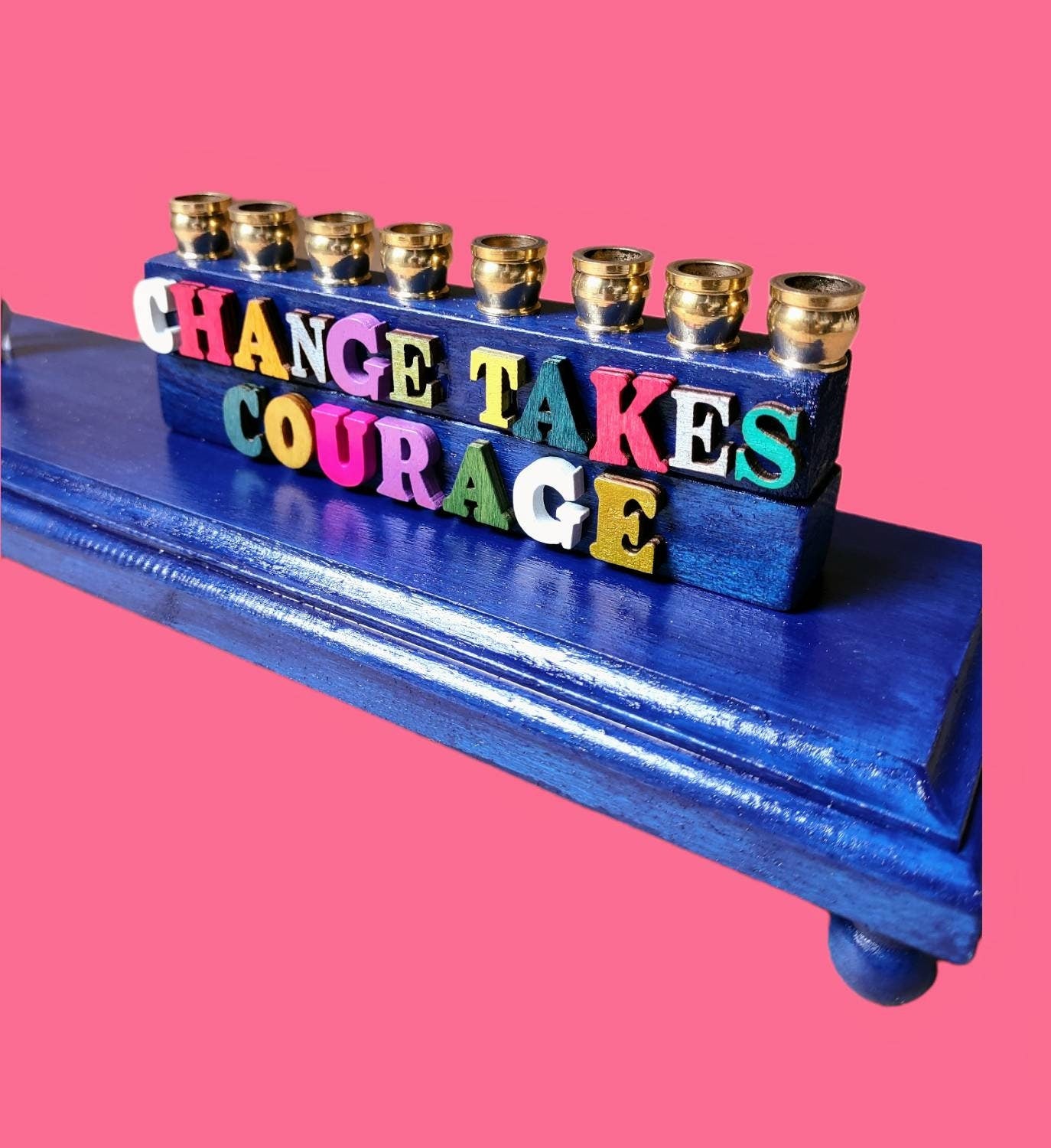 AOC “Change Takes Courage” Handmade Menorah, Political Judaica