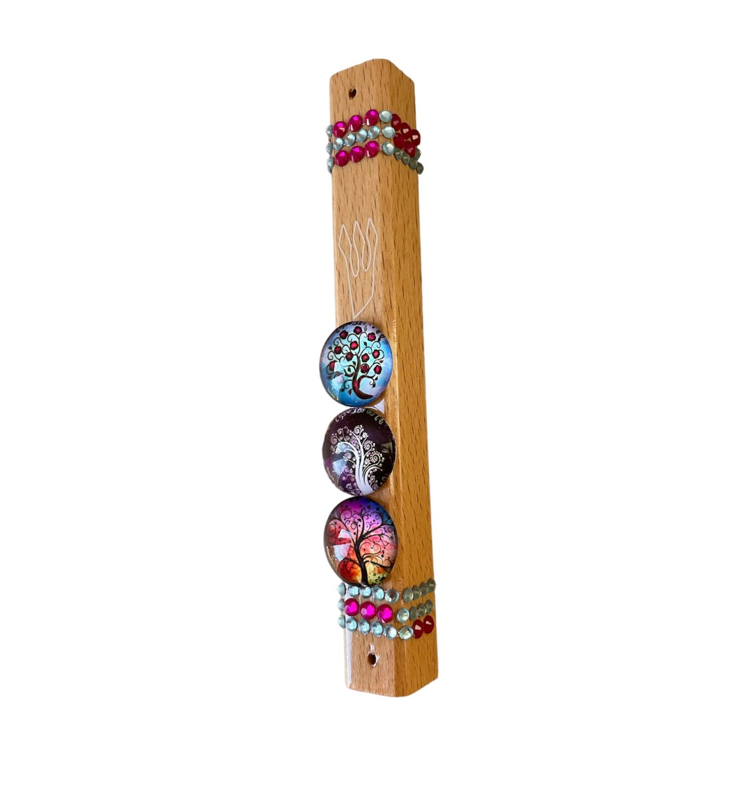 Wood Tree of Life Mezuzah Case with Rhinestones