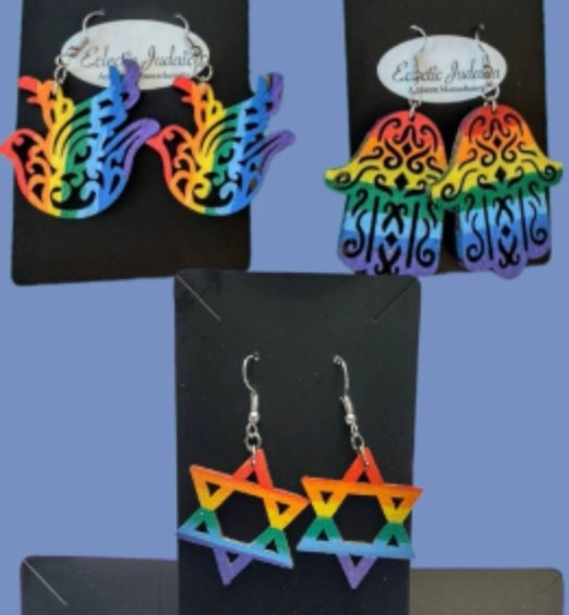 Handmade Rainbow Jewish Star Earrings, LGBTQ+ Pride Gift
