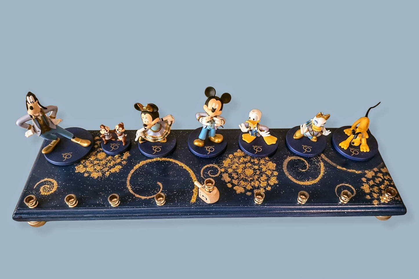 Mickey Mouse 50th Anniversary Collectors Edition Menorah Classic Disney Judaica Hanukkiah Repurposed Toy Minnie Donald Daisy Duck Goofy