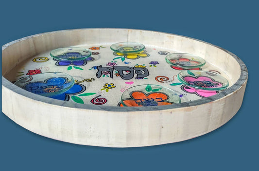 Hand-Painted Floral Seder Plate, Glitter Accent - Passover Judaica