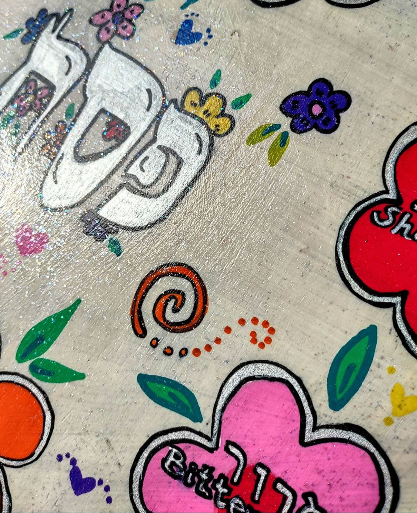 Hand-Painted Floral Seder Plate, Glitter Accent - Passover Judaica