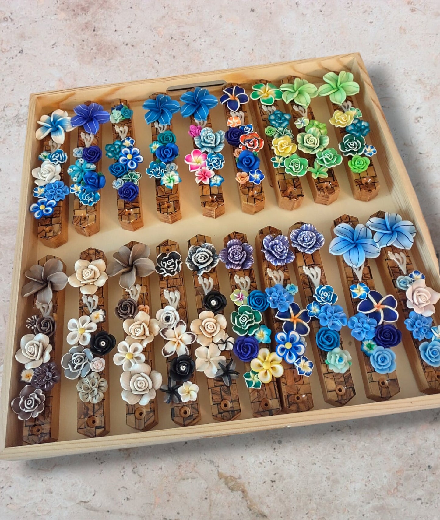 Olive Wood & Flowers Mezuzah Case