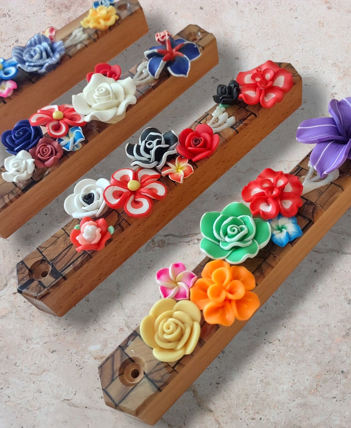 Olive Wood & Flowers Mezuzah Case